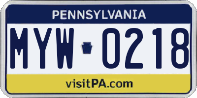 PA license plate MYW0218