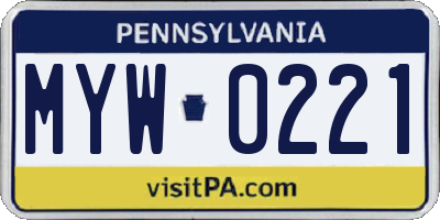 PA license plate MYW0221