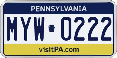 PA license plate MYW0222