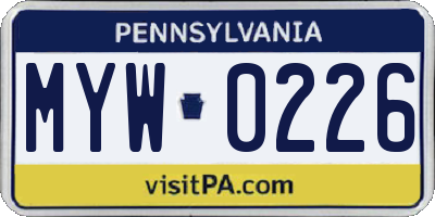 PA license plate MYW0226