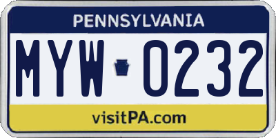 PA license plate MYW0232