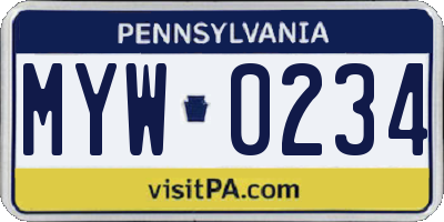 PA license plate MYW0234