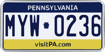 PA license plate MYW0236