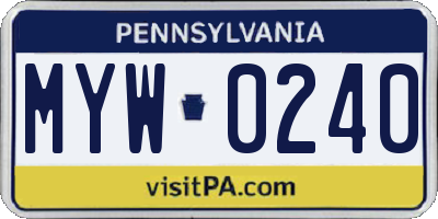 PA license plate MYW0240
