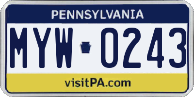 PA license plate MYW0243