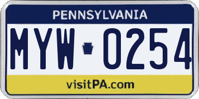 PA license plate MYW0254