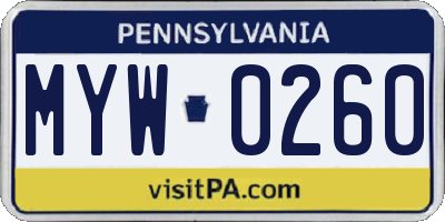 PA license plate MYW0260