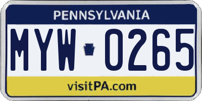 PA license plate MYW0265