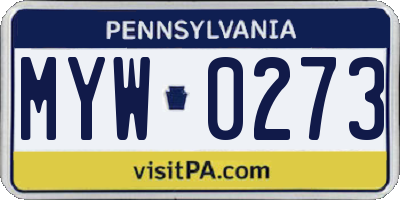 PA license plate MYW0273