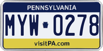 PA license plate MYW0278