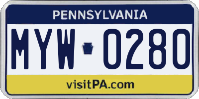 PA license plate MYW0280