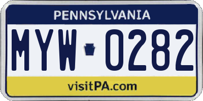PA license plate MYW0282