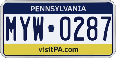 PA license plate MYW0287