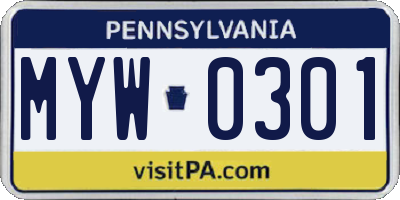 PA license plate MYW0301