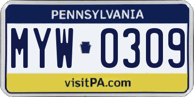 PA license plate MYW0309