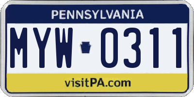 PA license plate MYW0311