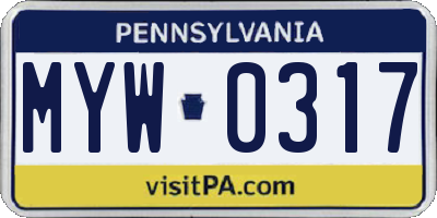 PA license plate MYW0317