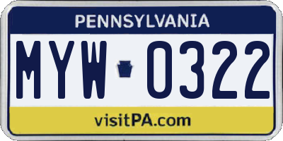 PA license plate MYW0322