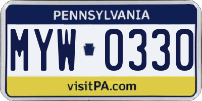 PA license plate MYW0330