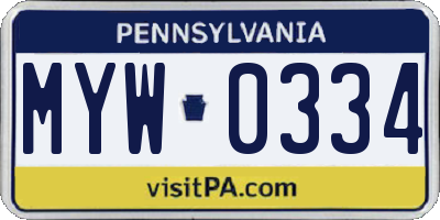 PA license plate MYW0334