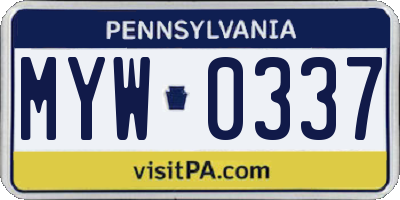PA license plate MYW0337