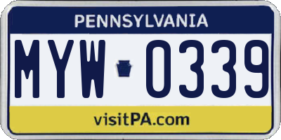 PA license plate MYW0339