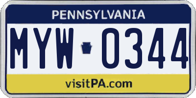 PA license plate MYW0344