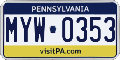 PA license plate MYW0353