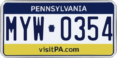 PA license plate MYW0354