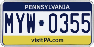 PA license plate MYW0355
