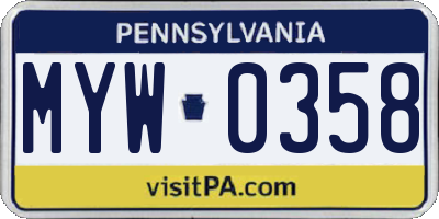 PA license plate MYW0358