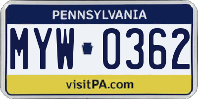 PA license plate MYW0362
