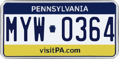 PA license plate MYW0364