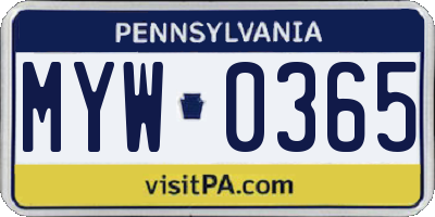 PA license plate MYW0365