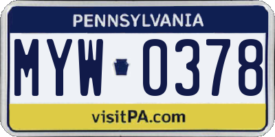 PA license plate MYW0378