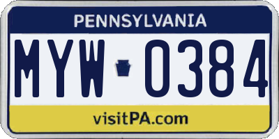 PA license plate MYW0384