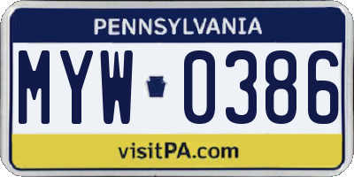 PA license plate MYW0386
