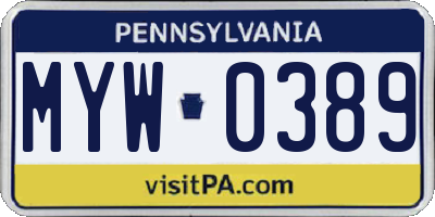 PA license plate MYW0389
