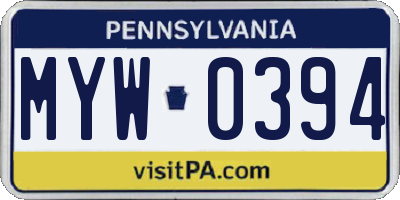 PA license plate MYW0394