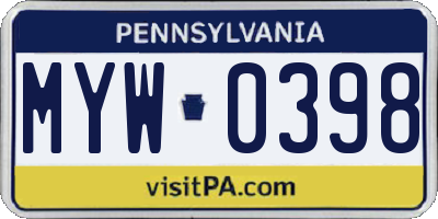 PA license plate MYW0398