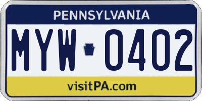 PA license plate MYW0402