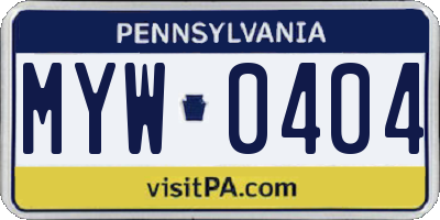 PA license plate MYW0404