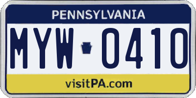 PA license plate MYW0410