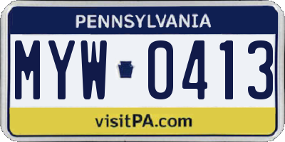 PA license plate MYW0413