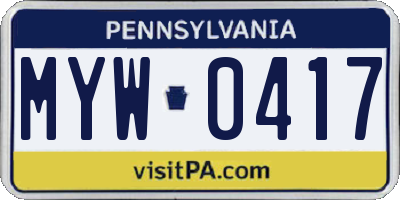 PA license plate MYW0417