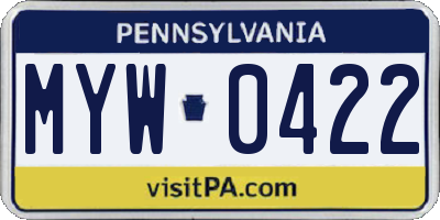 PA license plate MYW0422