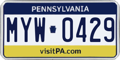 PA license plate MYW0429