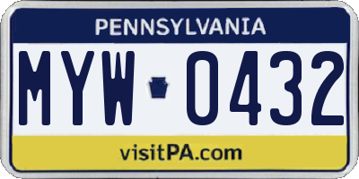 PA license plate MYW0432