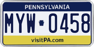 PA license plate MYW0458