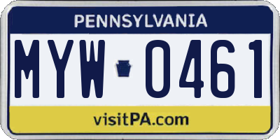 PA license plate MYW0461
